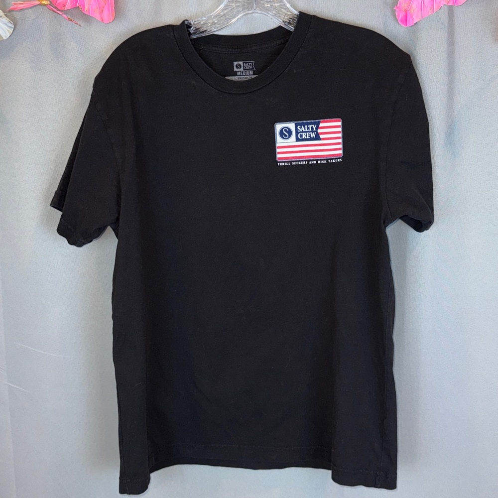 Salty Crew Freedom Flag Short Sleeve Black T-Shirt- Size Medium - Picture 3 of 6